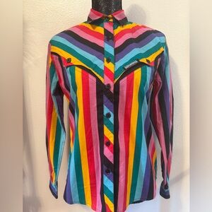 Roughrider Vintage Multicolor Striped Long Sleve Button-Down Western Shirt